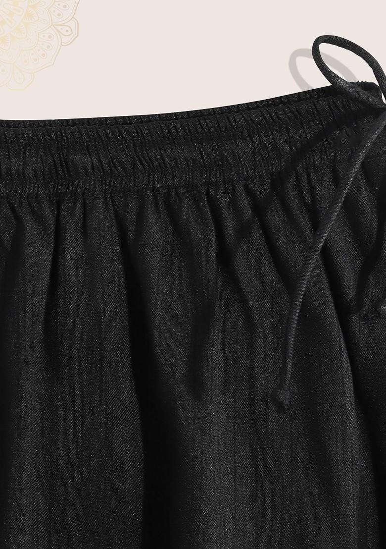 Black Printed Blended Lehenga Choli For Girls - Indya