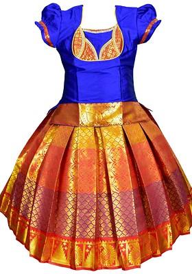 Blue Embroidered Blended Lehenga Choli For Girls