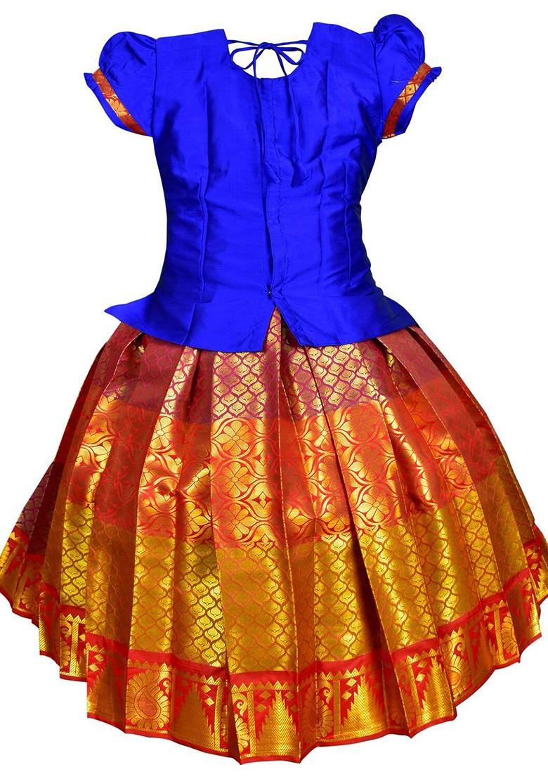 Blue Embroidered Blended Lehenga Choli For Girls - Indya