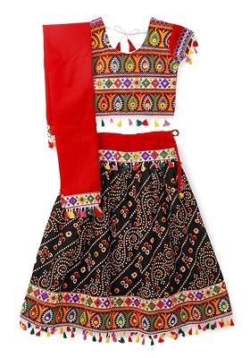 Black Embroidered Cotton Blend Lehenga Choli For Girls