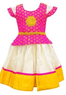 Pink Embroidered Blended Lehenga Choli For Girls