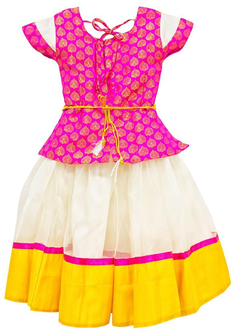 Pink Embroidered Blended Lehenga Choli For Girls - Indya