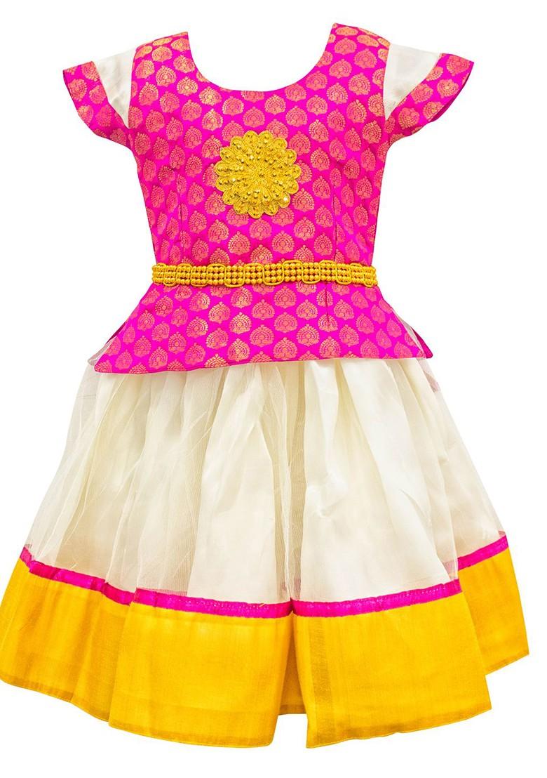 Pink Embroidered Blended Lehenga Choli For Girls - Indya