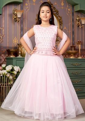 Pink Embroidered Net Lehenga Choli For Girls