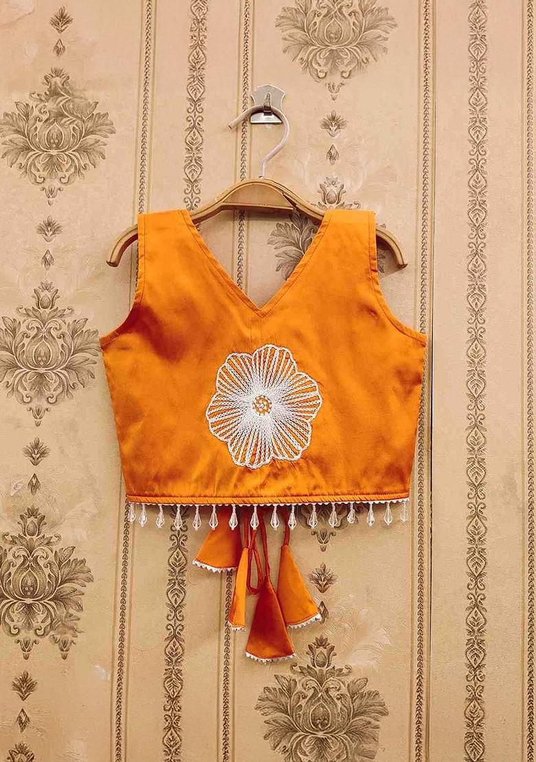 Orange Embroidered Silk Lehenga Choli For Girls - Indya