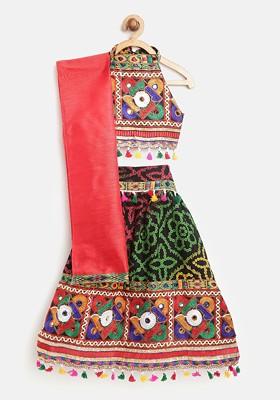 Multicolor Embroidered Blended Lehenga Choli For Girls