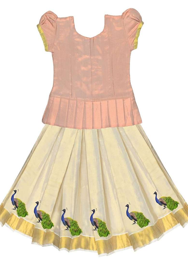 Peach Embellished Blended Lehenga Choli For Girls - Indya
