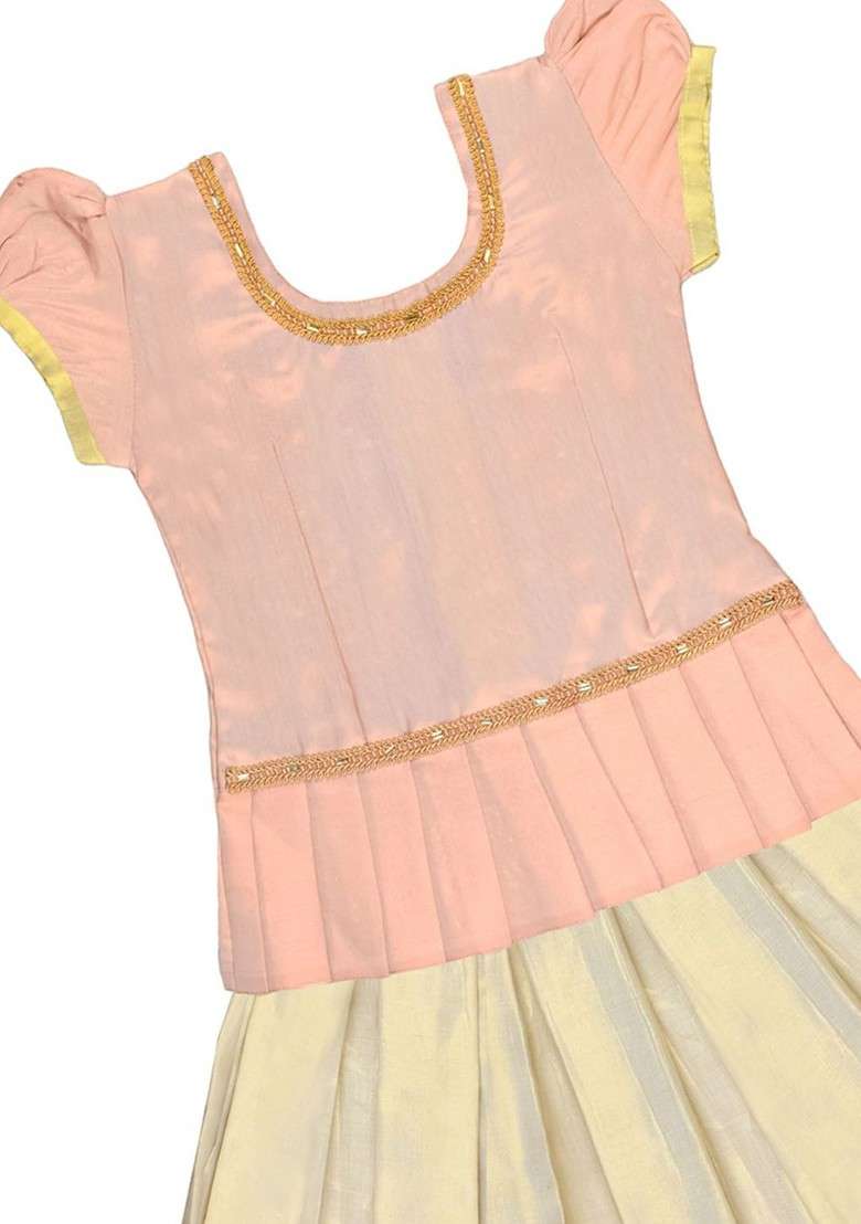 Peach Embellished Blended Lehenga Choli For Girls - Indya