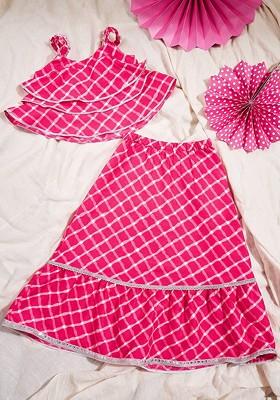 Pink Printed Blended Lehenga Choli For Girls