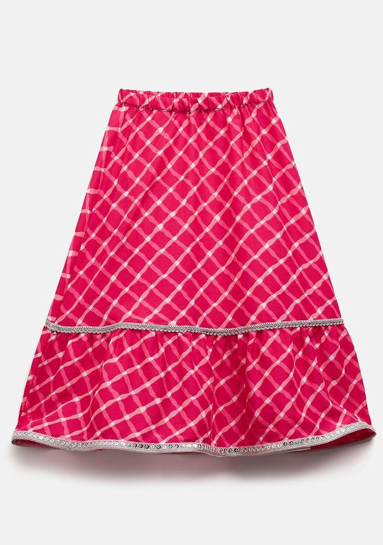Pink Printed Blended Lehenga Choli For Girls - Indya