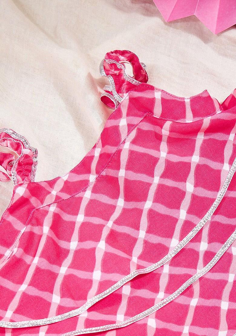 Pink Printed Blended Lehenga Choli For Girls - Indya