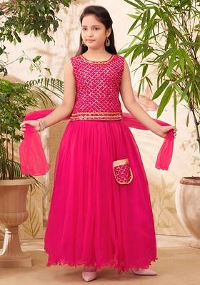 Pink Embellished Net Lehenga Choli For Girls