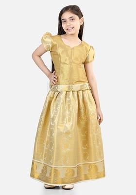 Gold Embroidered Blended Lehenga Choli For Girls