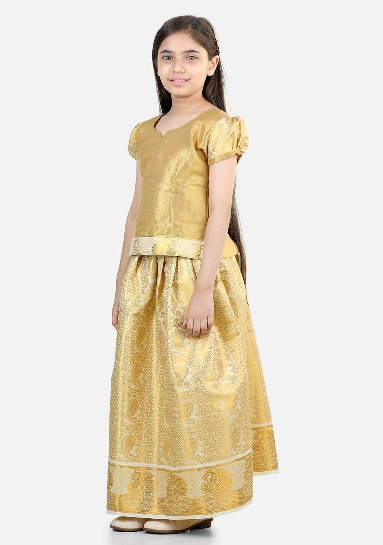 Gold Embroidered Blended Lehenga Choli For Girls - Indya