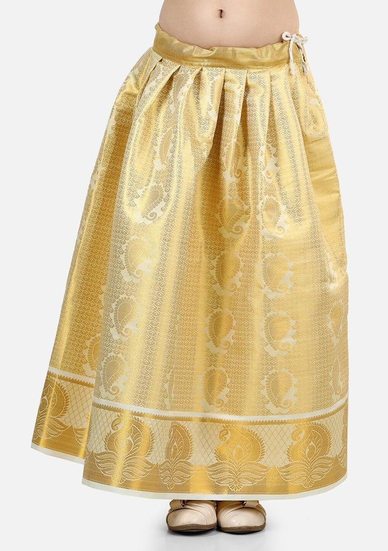 Gold Embroidered Blended Lehenga Choli For Girls - Indya