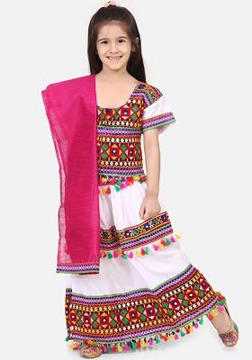 White Embellished Blended Lehenga Choli For Girls