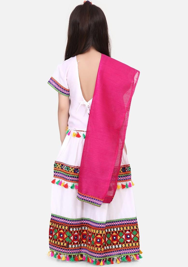 White Embellished Blended Lehenga Choli For Girls - Indya