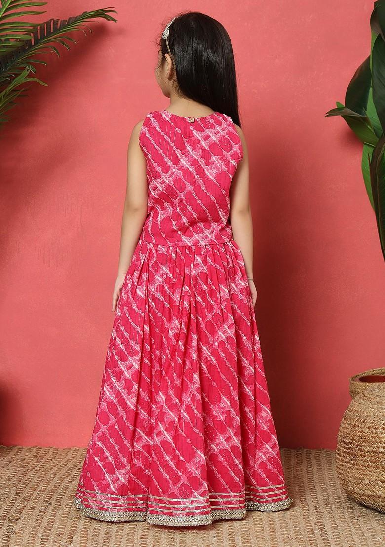 Magenta Printed Cotton Blend Lehenga Choli For Girls - Indya