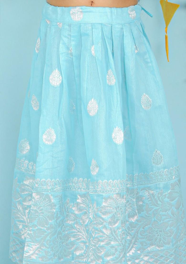 Blue Printed Blended Lehenga Choli For Girls - Indya