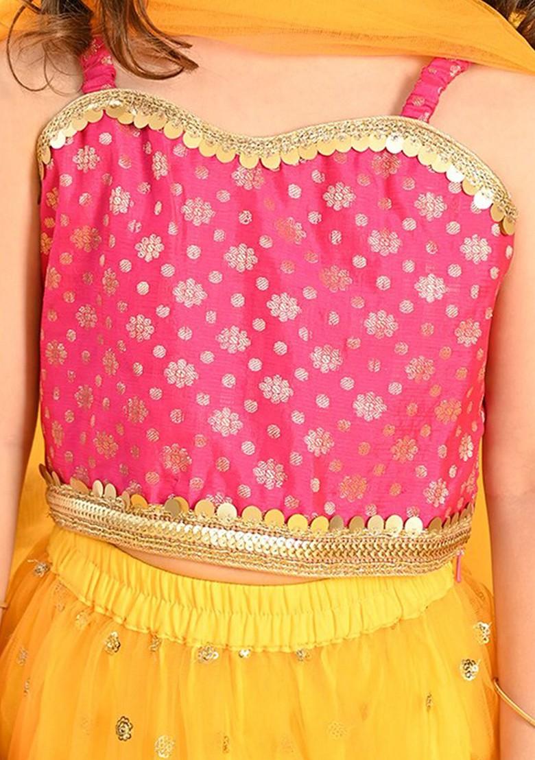 Orange Embellished Blended Lehenga Choli For Girls - Indya