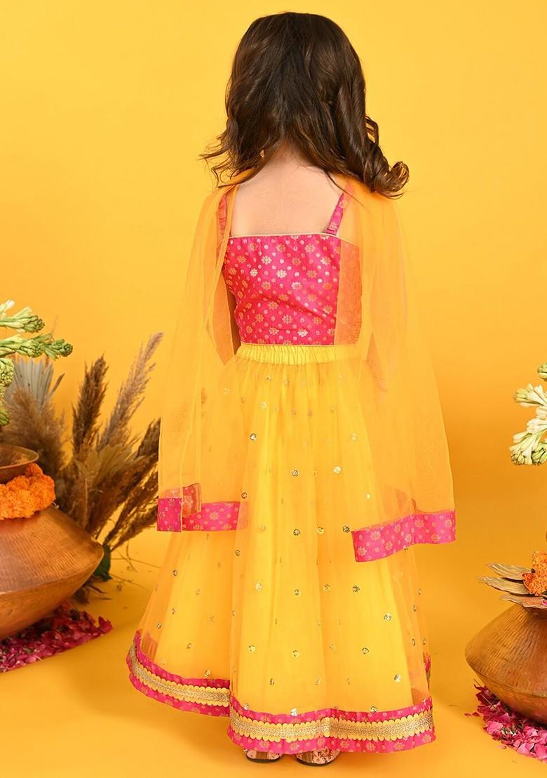 Orange Embellished Blended Lehenga Choli For Girls - Indya
