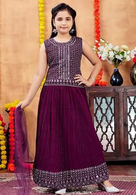 Purple Embroidered Georgette Lehenga Choli For Girls