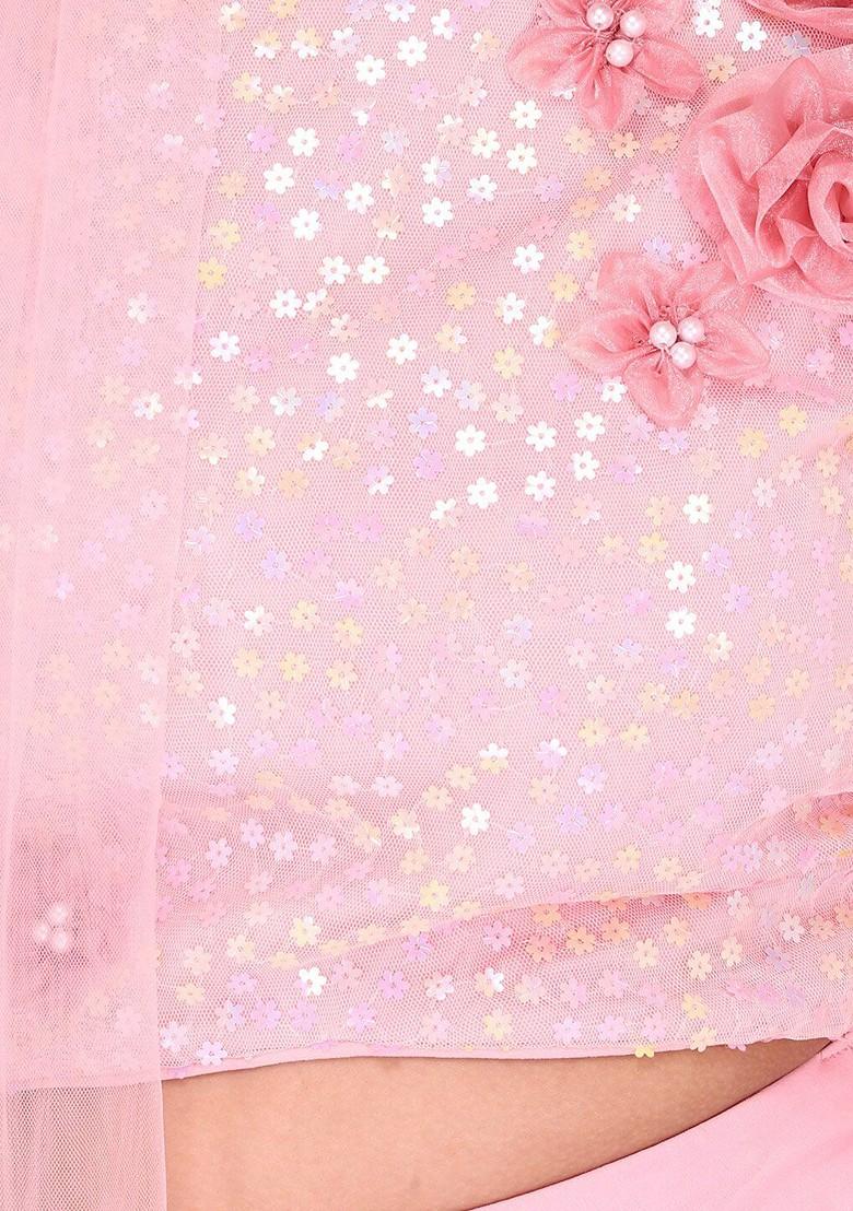 Pink Embellished Blended Lehenga Choli For Girls - Indya