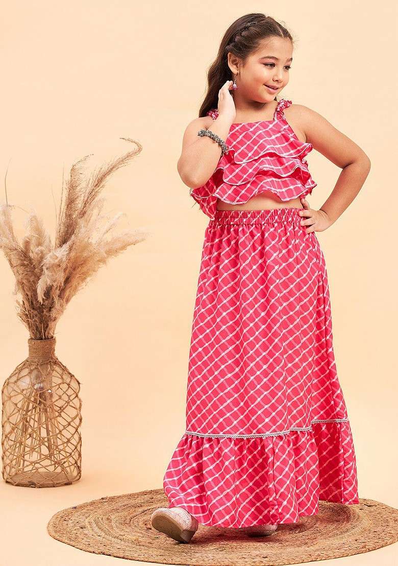 Pink Embroidered Blended Lehenga Choli For Girls - Indya