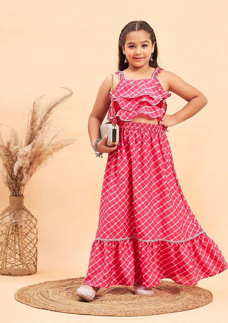 Pink Embroidered Blended Lehenga Choli For Girls - Indya