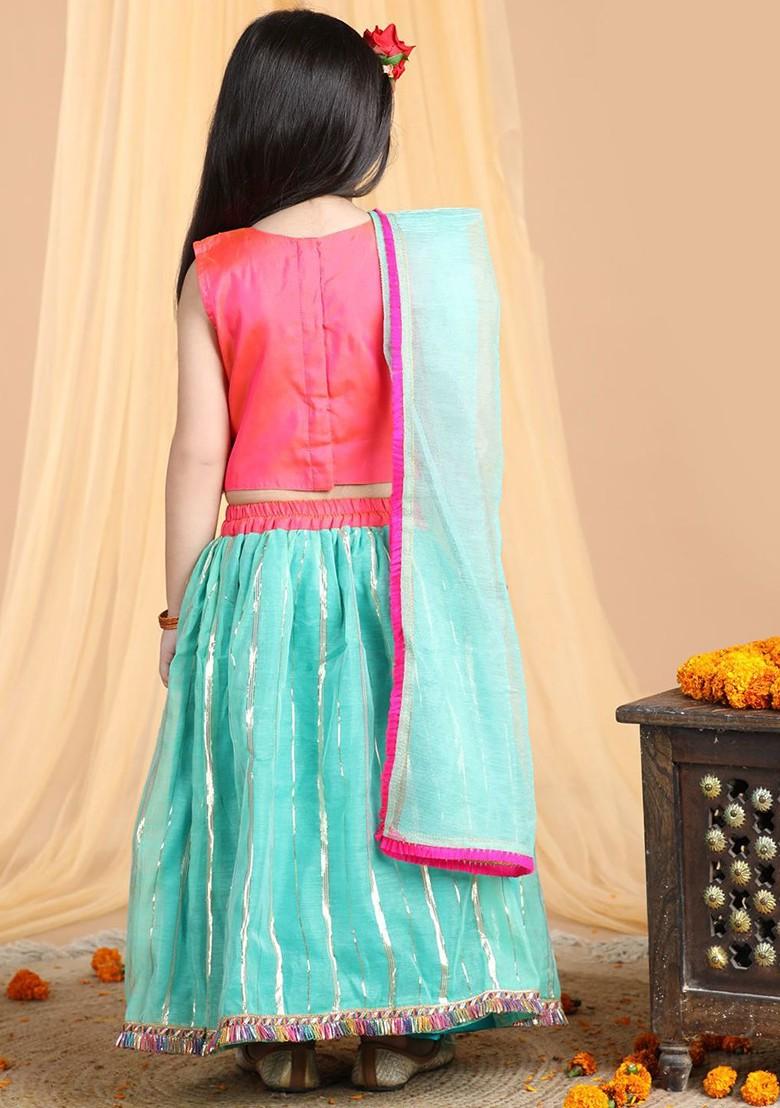 Pink Embroidered Blended Lehenga Choli For Girls - Indya