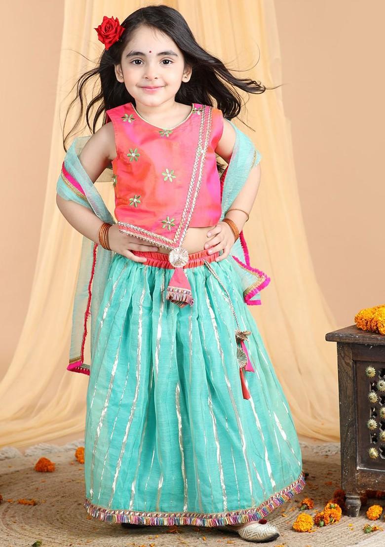 Pink Embroidered Blended Lehenga Choli For Girls - Indya
