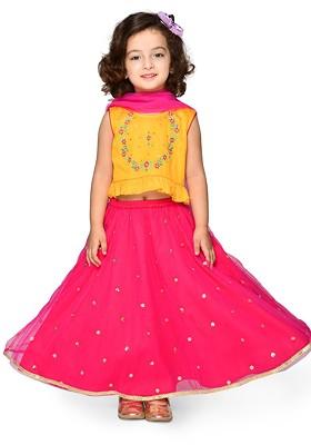 Yellow Embroidered Blended Lehenga Choli For Girls