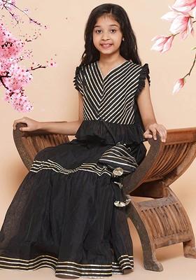 Black Embroidered Blended Lehenga Choli For Girls