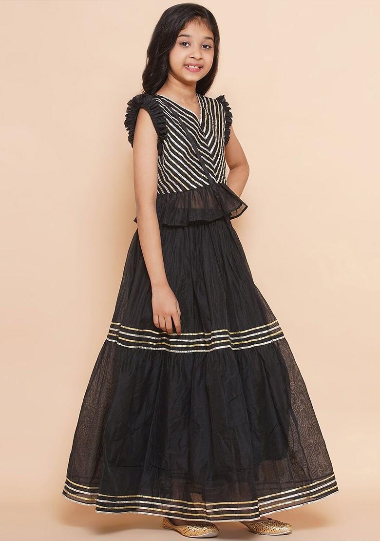 Black Embroidered Blended Lehenga Choli For Girls - Indya