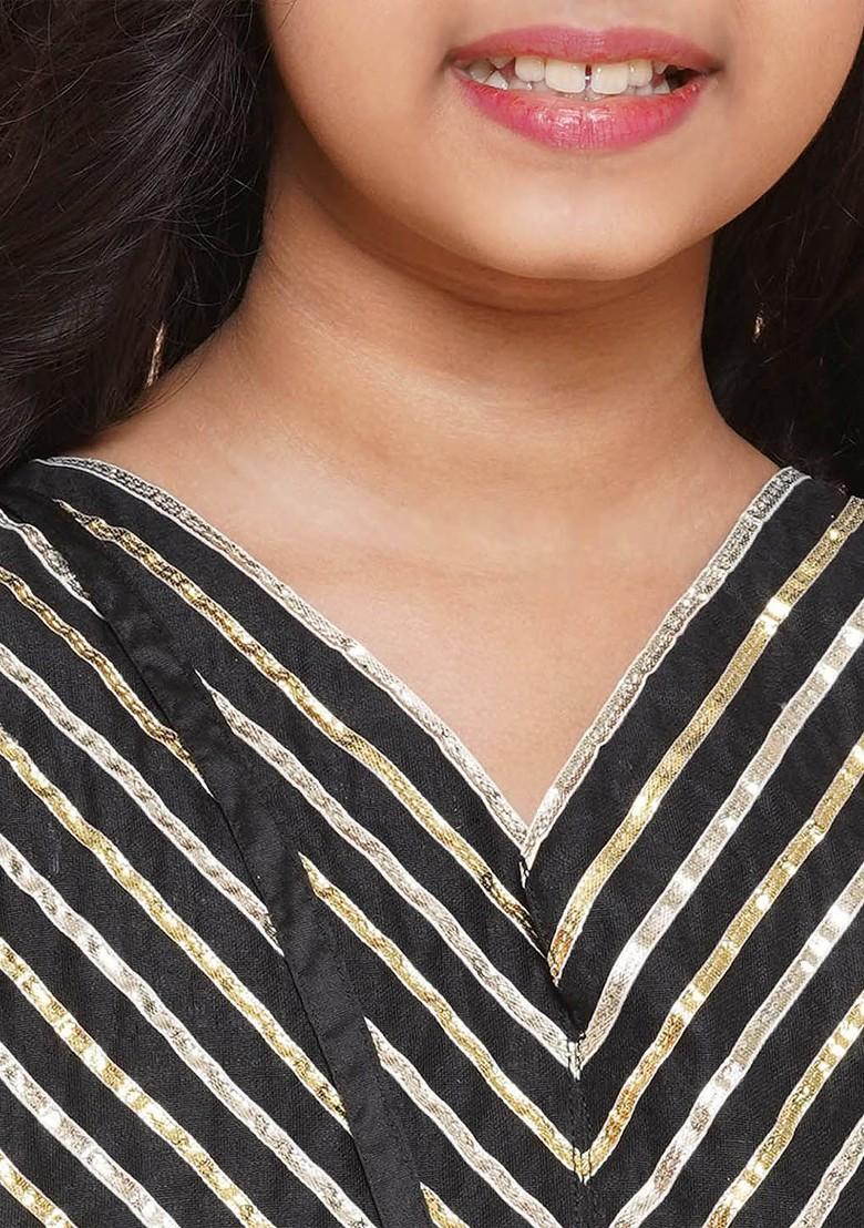 Black Embroidered Blended Lehenga Choli For Girls - Indya