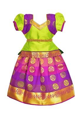 Green Embellished Blended Lehenga Choli For Girls