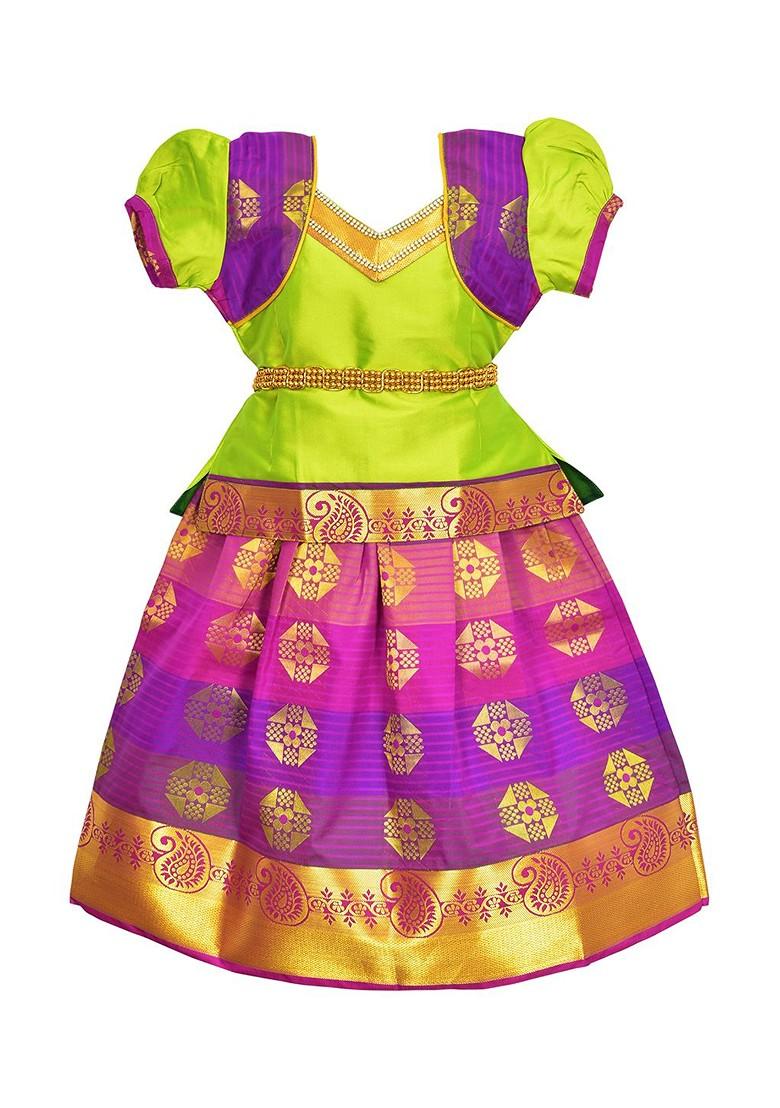 Green Embellished Blended Lehenga Choli For Girls - Indya