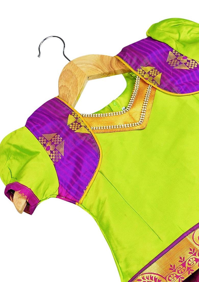 Green Embellished Blended Lehenga Choli For Girls - Indya