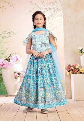 Blue Printed Georgette Lehenga Choli For Girls