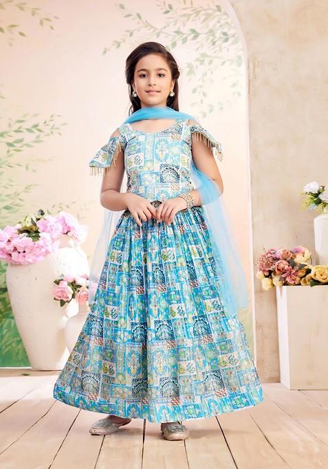 Blue Printed Georgette Lehenga Choli For Girls — view on Indya