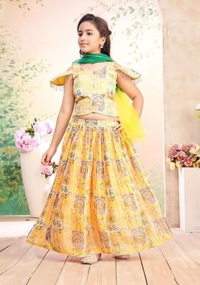 Yellow Printed Georgette Lehenga Choli For Girls