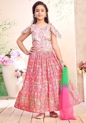 Pink Printed Georgette Lehenga Choli For Girls