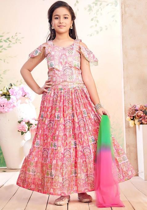 Pink Printed Blended Lehenga Choli For Girls — view on Indya
