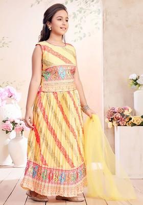 Yellow Embellished Blended Lehenga Choli For Girls