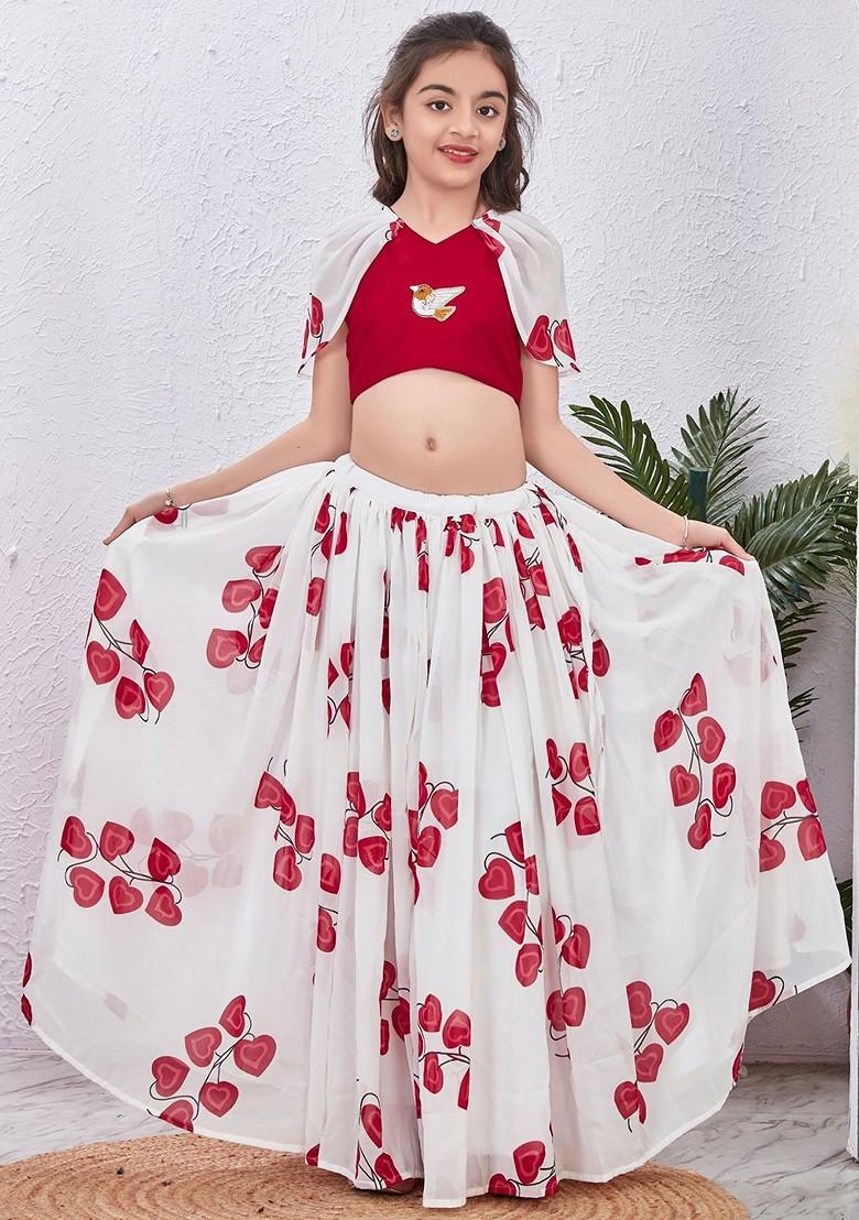 White Embroidered Blended Lehenga Choli For Girls - Indya