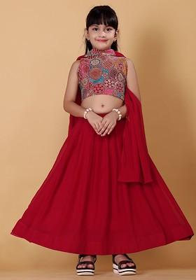 Pink Embroidered Blended Lehenga Choli For Girls