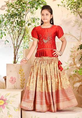 Maroon Embroidered Blended Lehenga Choli For Girls