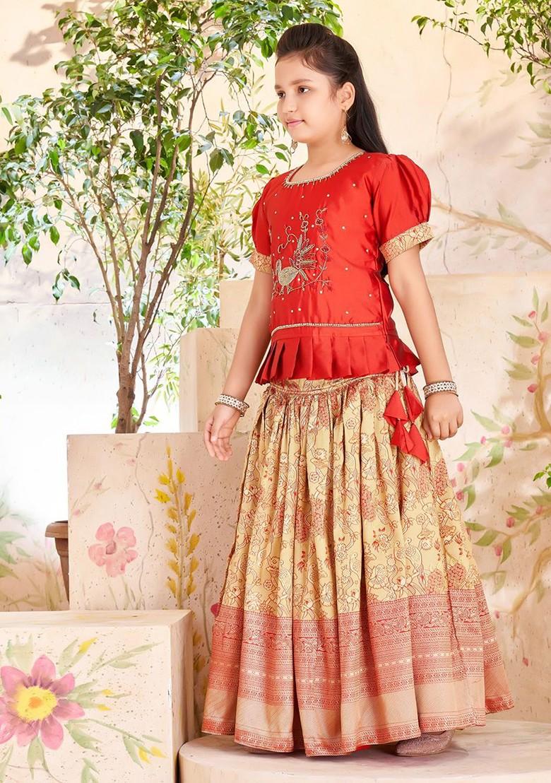 Maroon Embroidered Blended Lehenga Choli For Girls - Indya