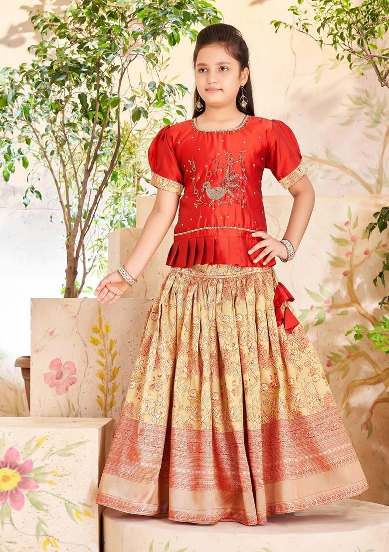 Maroon Embroidered Blended Lehenga Choli For Girls - Indya