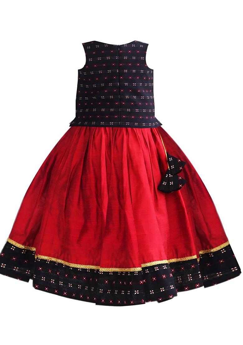 Black Printed Blended Lehenga Choli For Girls - Indya